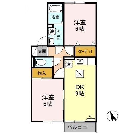 コージーコートK B(2DK/1階)の間取り写真