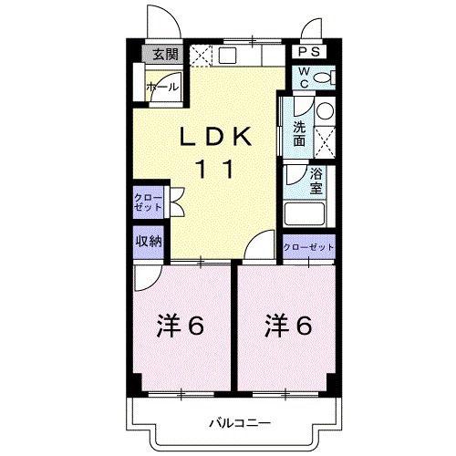ヒルズビュービラ(2LDK/3階)の間取り写真