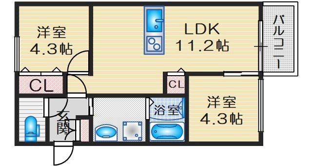 千里山東4丁目JP(2LDK/2階)の間取り写真