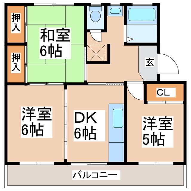 シャトー弐番館(3DK/4階)の間取り写真