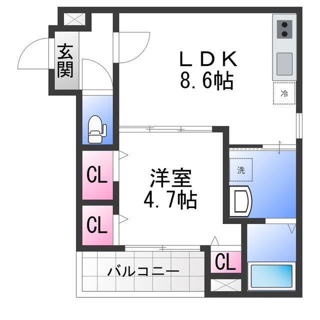 フルールハチテラス(1LDK/3階)の間取り写真