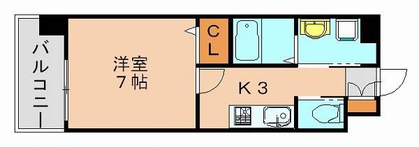 ピュアドームサンミッシェル博多(1K/2階)の間取り写真