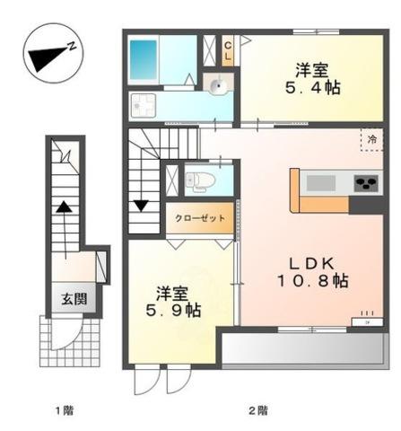 レガートI(2LDK/2階)の間取り写真