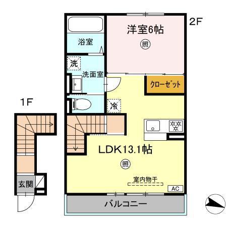 YUCCA TERRACE(1LDK/2階)の間取り写真