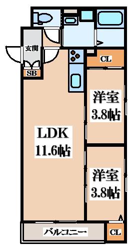 TIO FLEUR(2LDK/2階)の間取り写真