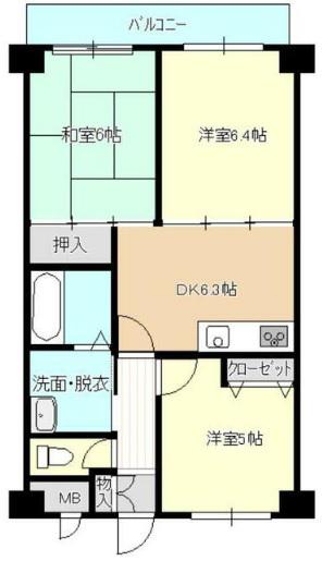 ボンノール新大津(3DK/2階)の間取り写真