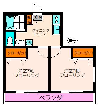レインボー代田橋(2DK/1階)の間取り写真