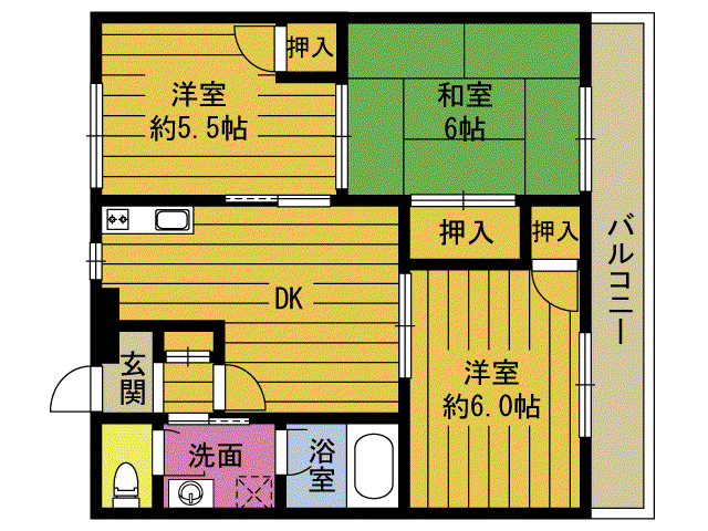 サンビレッジ鶴見(3DK/2階)の間取り写真