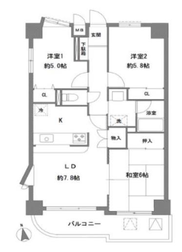 コリーヌ・アンソレイエ(3LDK/4階)の間取り写真