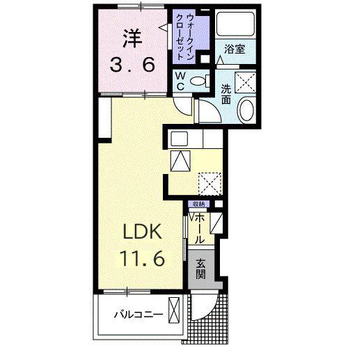 ルピナス・リバーA(1LDK/1階)の間取り写真