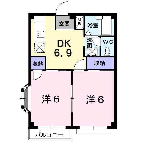 レジデンスエバグリーン(2DK/2階)の間取り写真