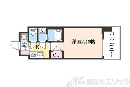ロイス茨木奈良町(1K/4階)の間取り写真