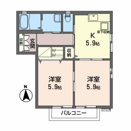 ルミエール I(2DK/1階)の間取り写真