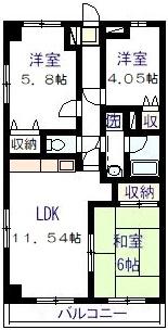プロミネンス芦花(2SLDK/2階)の間取り写真