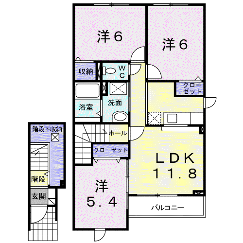 エスポアールB(3LDK/2階)の間取り写真