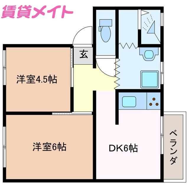 SUN LUMIERE BLD.HIRATA A棟(2DK/2階)の間取り写真