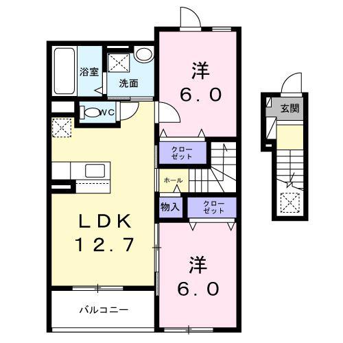 ベレ・ハーモニー(2LDK/2階)の間取り写真