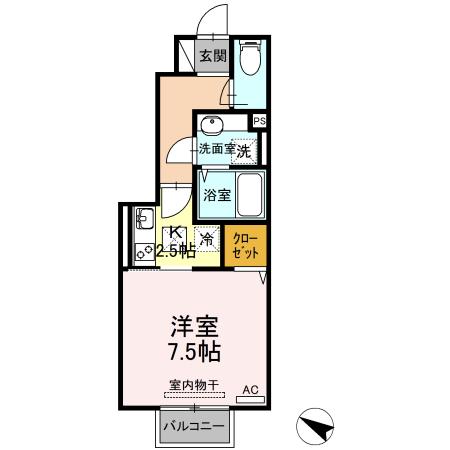 SUN AQUA KANDA(1K/1階)の間取り写真