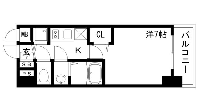 プレサンス三宮東フィール(1K/7階)の間取り写真