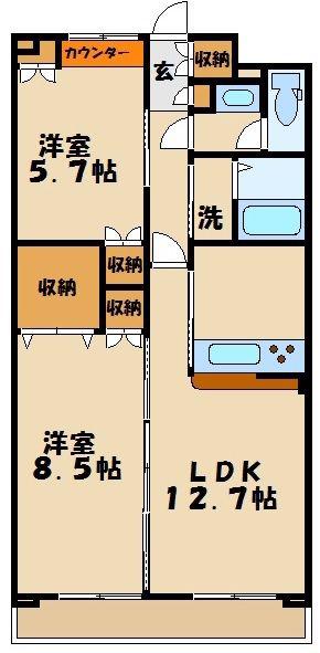オフリール・神田(2LDK/2階)の間取り写真