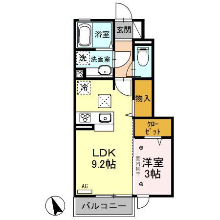 メゾン医大前桜 E(1LDK/1階)の間取り写真