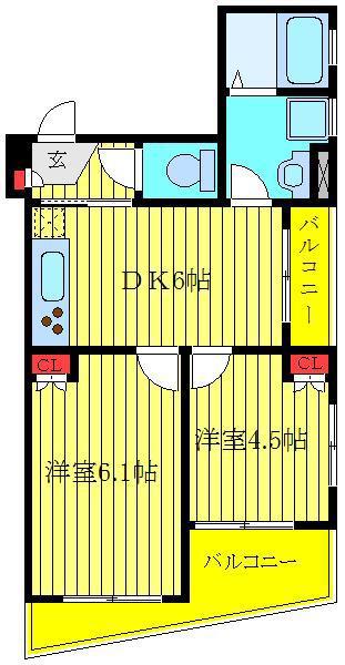 エスポワール西が丘(2DK/3階)の間取り写真