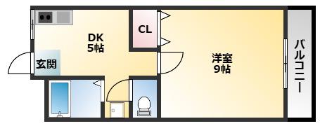 マンション山城(1DK/2階)の間取り写真