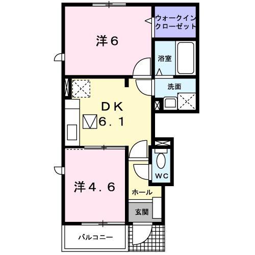 カルムB(2DK/1階)の間取り写真