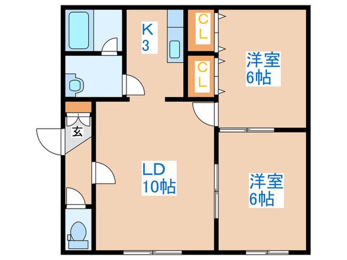 西宮の沢2-1APD棟(2LDK/2階)の間取り写真