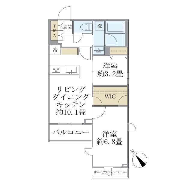 ラペルラ目黒東山2(2LDK/2階)の間取り写真
