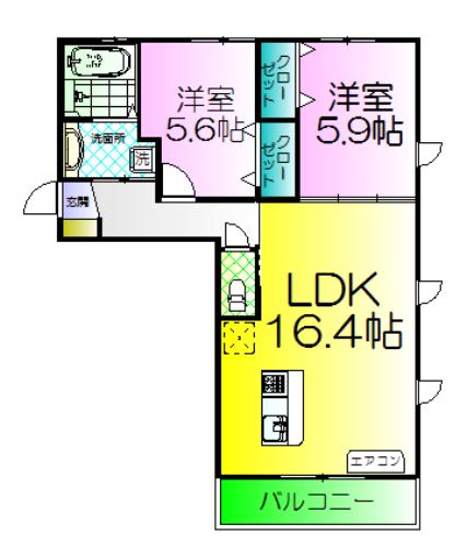 ムーラン ア ヴァン A棟(2LDK/3階)の間取り写真