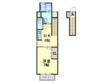 ミラパーク(1DK/2階)の間取り写真