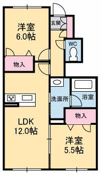 プロヌーブ沖洲III番館(2LDK/1階)の間取り写真