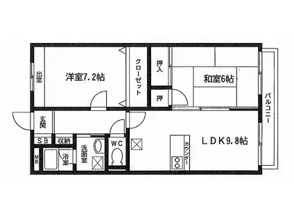 SUN BIRD(2LDK/3階)の間取り写真