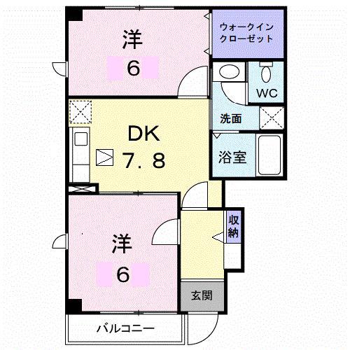 アロッジオK3B(2DK/1階)の間取り写真