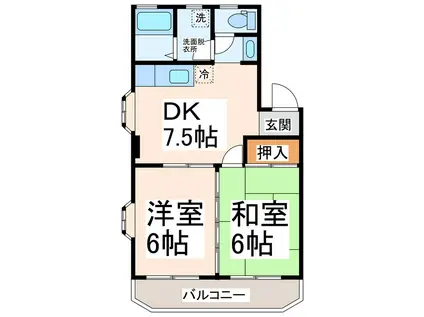 ヌーベルマンション帯山の杜 壱番館(2DK/2階)の間取り写真