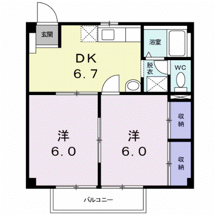 ニューシティこじま21(2DK/2階)の間取り写真