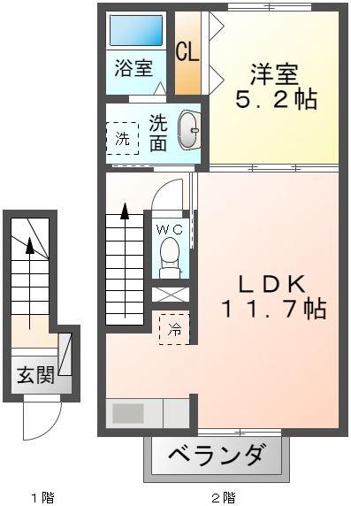 ソーレ 9(1LDK/2階)の間取り写真