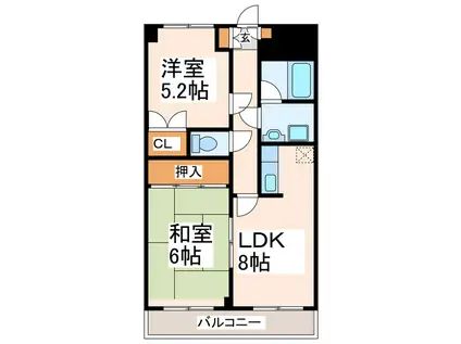 プレステージ若葉(2LDK/3階)の間取り写真