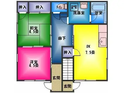 渡辺ハイツB(2DK/1階)の間取り写真