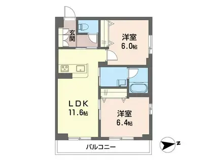 クロワール(2LDK/1階)の間取り写真