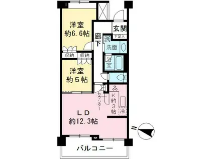 エストライフつつじヶ丘-五番館(2LDK/3階)の間取り写真