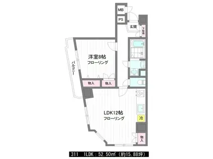 ドゥームコスメケア(1LDK/3階)の間取り写真