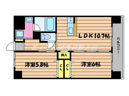 ＪＲ山陽本線 新倉敷駅 徒歩11分 6階建 築20年(2LDK/4階)の間取り写真