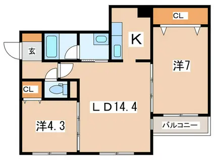 CASA MIYANOMORI(2LDK/4階)の間取り写真
