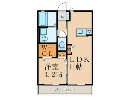 SUNFIT行事(1LDK/1階)の間取り写真