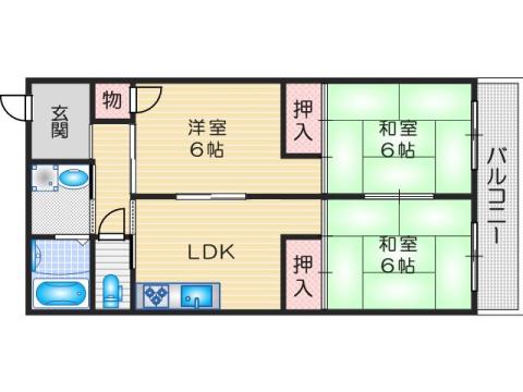 寺川マンション1号館(3LDK/1階)の間取り写真