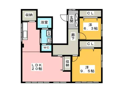 サンセットヒル鴨江(2LDK/2階)の間取り写真
