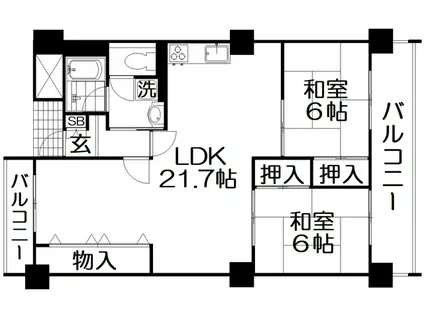 香里丘セントポリア弐号館(2LDK/4階)の間取り写真