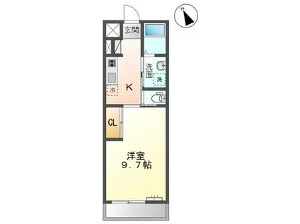 ハピネス(1K/2階)の間取り写真
